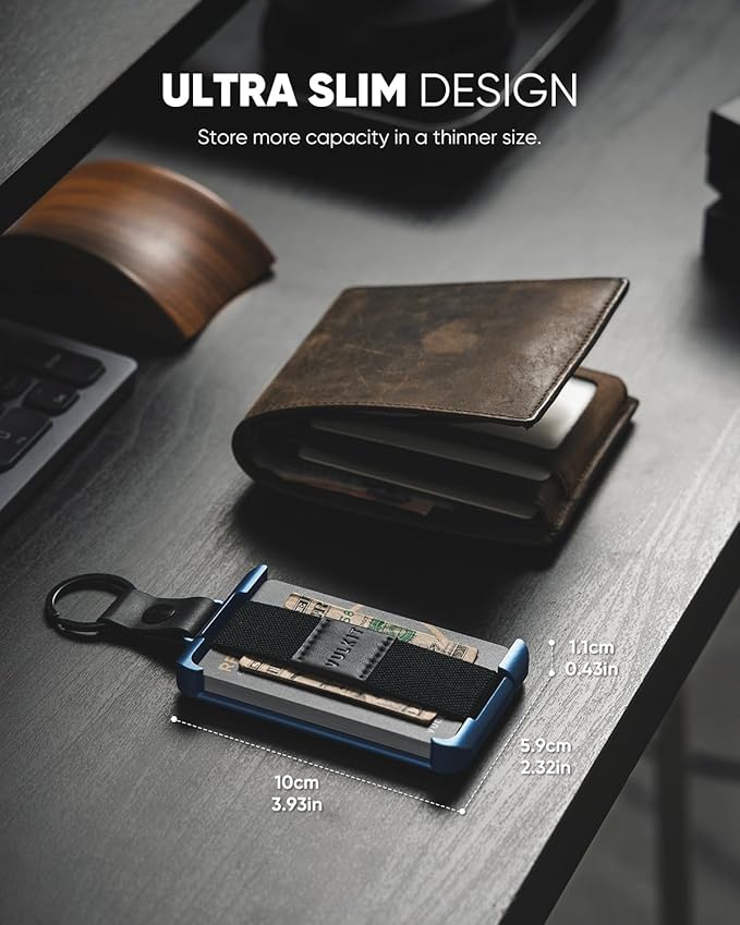 VULKIT Minimalist Slim Wallet For Men Front Pocket Alumimum Credit Card Holder Wallet With RFID/NFC Blocking Cards Navy