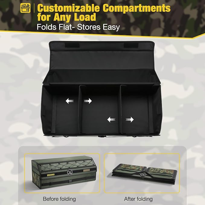 Fyzeoty Car Organizers and Storage - Trunk Organizer for Suv Car,Car Trunk Oxford Fabric Storage Box,Extra Large,Customizable Tactical Lid,Collapsible and Adjustable Tactical-Green
