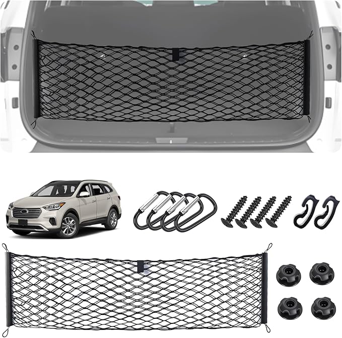 Envelope Style Cargo Net for 2024 2025 2026 Hyundai Santa Fe Accessories, Rear Trunk SUV Mesh Cargo Net, Upgraded 5mm Bungee & Double-Layer Nylon Storage Tailgate Netting Grocery&Tools Organizer