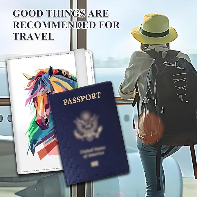 Passport Holder for Travel Essentials, RFID Premium Leather Passport Wallet Cover Case for Travel Must Haves Accessories, Passport Book Holders for Women Men Cute Horse