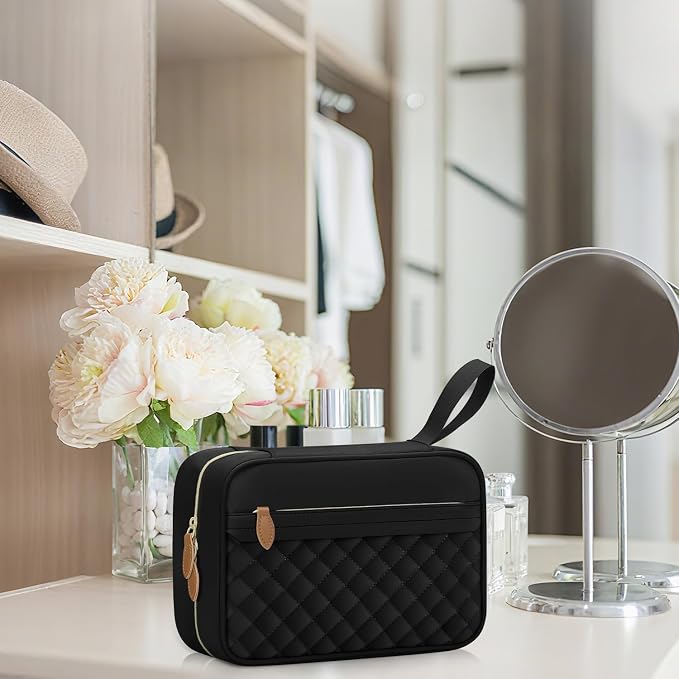 Vankor Large Travel Toiletry Bag for Women with Hanging Hook, Waterproof TSA Approved Cometic Toiletry Bag Organizers Leakproof Make up Bags for Women Black