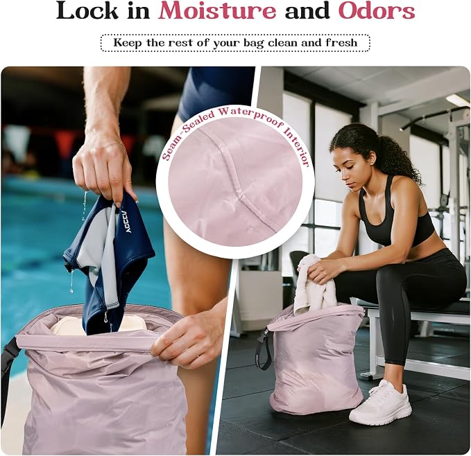 2-Pack Waterproof Travel Laundry Bags, Wet Dry Organizer to Block Odors & Prevent Suitcase Leaks, Roll-Up Dirty Clothes Pouch for Gym, Swim, Camping & Family Vacations