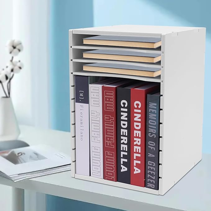 Vertical Desktop Sorter White, 11 Slots Mail Organizer Vertical File Organizer, PVC Paper Sorter Organizer with 11 Slots Adjustable, Construction Paper Storage Mailbox for Classroom Office (White)