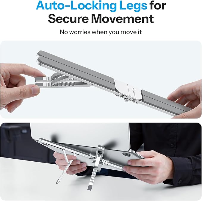 OMOTON LA15 Foldable & Portable Laptop Stand for Desk, [360° Support Feet+Lightweight] Tablet Stand for Desk and Travel, 6 Level Height Ergonomic Aluminum Computer Holder for 10-16" Laptops