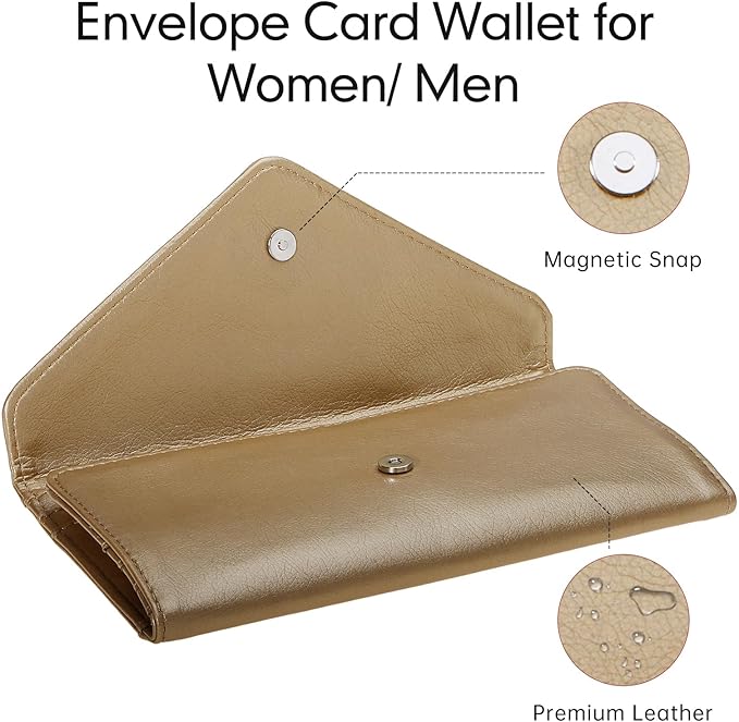 Slim Womens Wallets with Credit Card Slots, Long Envelope Style Anti Theft with 2 ID Windows, Coin Pocket, Champagne
