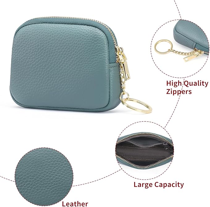 SENDEFN Mini Coin Purse Soft Leather Small Coin Pouch Purses Women Zipper Pocket with Key Ring