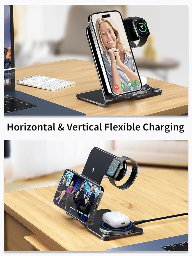Wireless Charger, Aluminum Alloy 3 in 1 Wireless Charging Station for Apple iPhone/iWatch/Airpods,iPhone15 14,13,12,11 (Pro, ProMax)/XS/XR/XS/X/8(Plus),iWatch8/7/6/SE/5/4/3/2,AirPods 3/2/pro