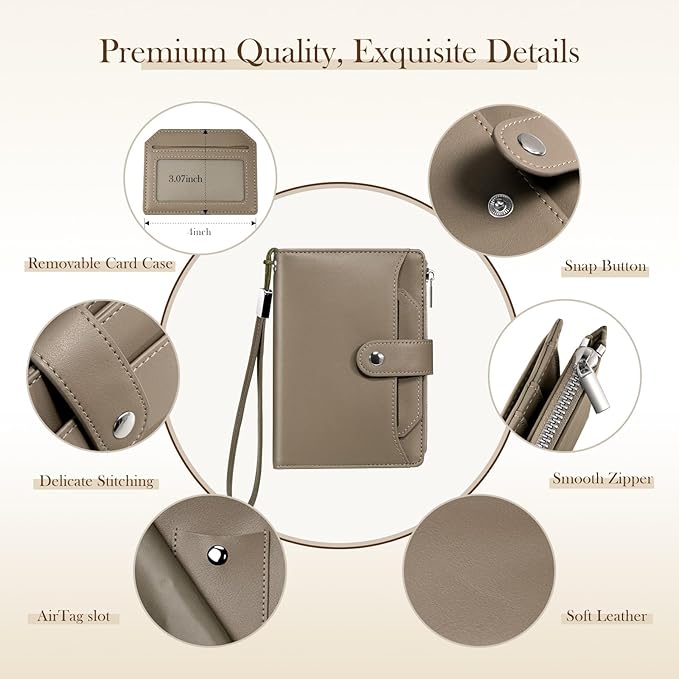 Dadanism RFID Passport Holder for Travel, Pu Leather Passport Wallet Cover with Card Holders, SIM Slots, Zippered Coin Pocket and Cash Slot, Slim Compact Travel Wallet for Women, Khaki Brown