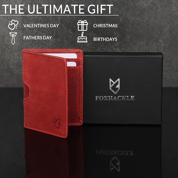 FOXHACKLE Full Grain Leather Credit Card Holder for Men and Women, Slim Bifold RFID Blocking Wallet, Thin Front Pocket Minimalist Wallet, Small Card Case.