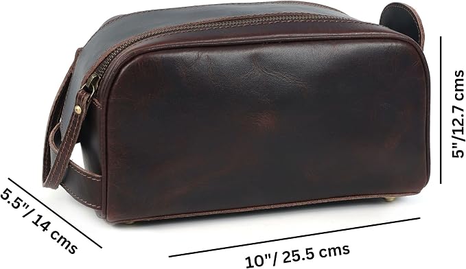 Toiletry Bag | Leather Dopp Kit for Men & Women – Travel Organizer with Multiple Compartments, Water-Resistant, Durable & Stylish | Grooming Essentials, Shaving & Makeup Pouch (Brown)