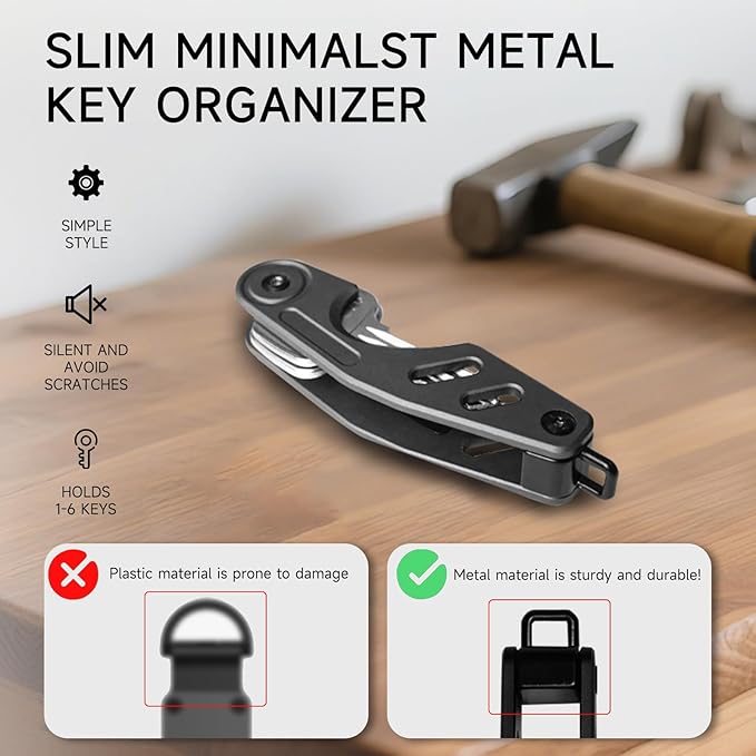 Key Organizer Compact Key Holder, Minimalist Clutter-Free EDC Smart Keychains, Metal Car Key Chain Secures 2-6 keys