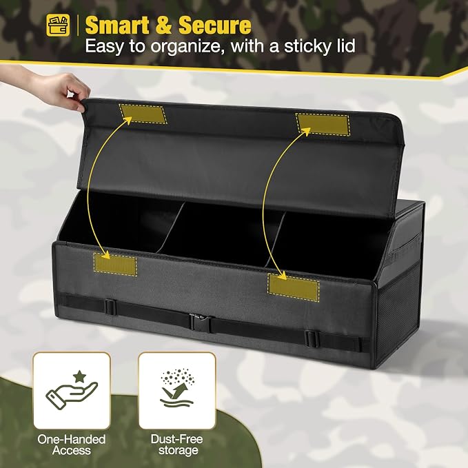 Fyzeoty Car Organizers and Storage - Trunk Organizer for Suv Car, Car Trunk Oxford Cloth Storage Box, Extra Large, Tactical Style Lid, Collapsible and Adjustable Tactical-Black