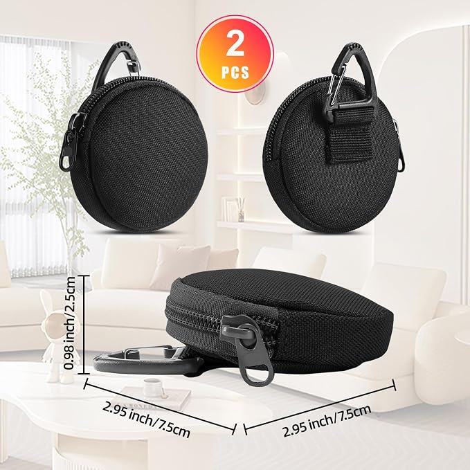 Coin Pouch for Men 2PCS Black, 1000D Nylon Small Zipper Change Purse with Triangle Buckle, Mini Portable Compact Pocket Coin Holder for Loose Change