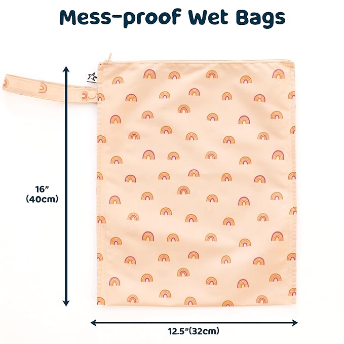 Tiny Twinkle Mess Proof Wet Bags | 1-Pack Reusable Waterproof Wet Bags for Swimsuits | Baby Clothes | Travel & Diaper Bag (Boho Rainbow)