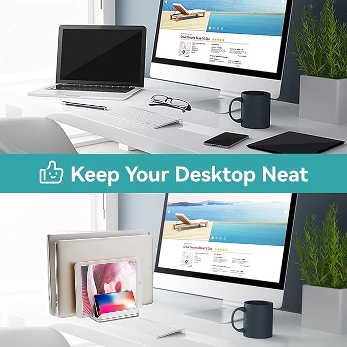 Vertical Laptop Stand Holder - 3 Slot Adjustable Dock, Space-Saving Laptop Holder for Computer, Tablet, Phone