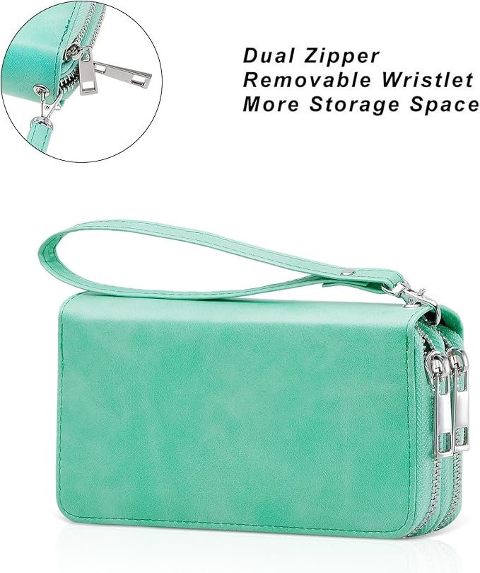 Cellphone Wallet for Women Dual Zipper Long Purse with Removable Wristlet