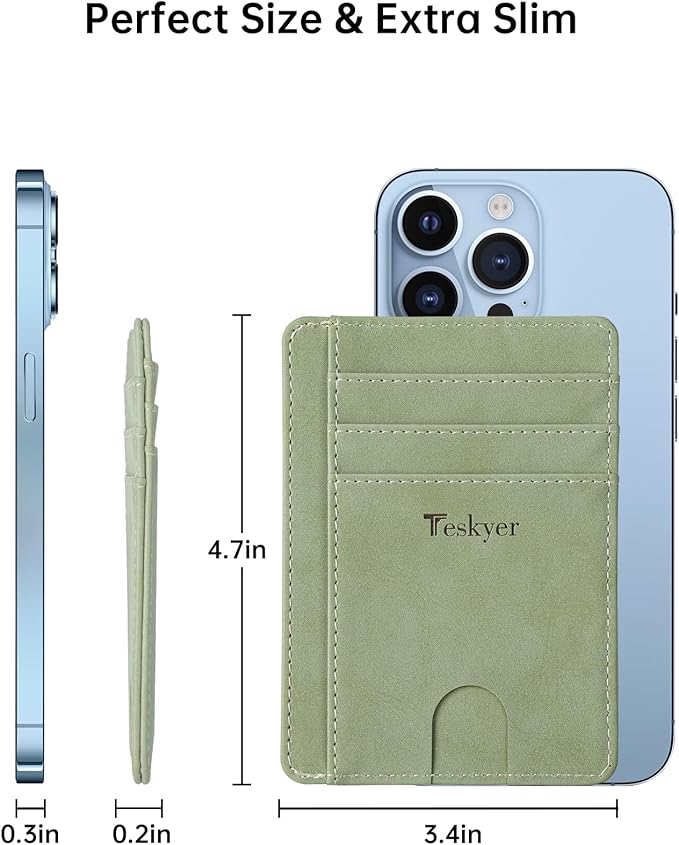 Teskyer Slim Wallet for Men, Minimalist Front Pocket RFID Blocking Leather Wallet Credit Card Holder for Men & Women