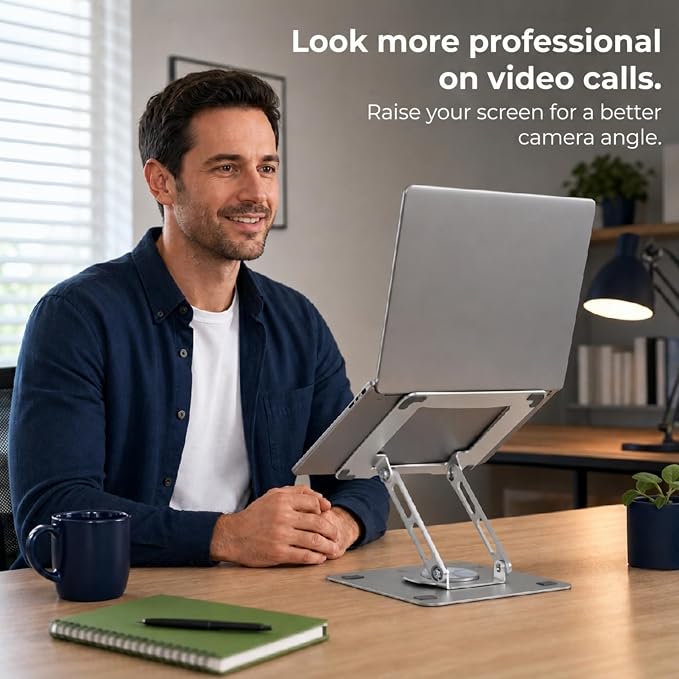 Uncaged Ergonomics Swivel Laptop Stand for Desk, Adjustable Computer iPad Stand for Desk w/ 360 Rotation, Portable Laptop Holder for Home Office Ergonomic Supplies (Arctic Silver)