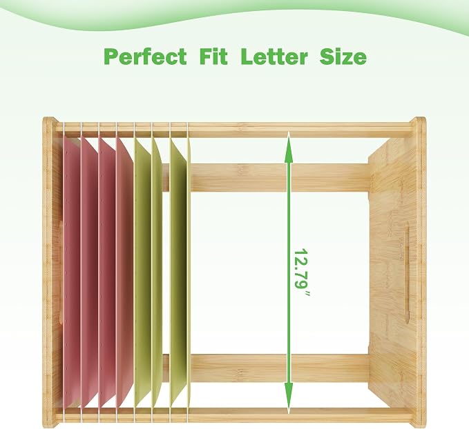 Hanging File Organizer Box for Letter Size, Bamboo File Folder Organizer, Storage Moving Boxes with Handle Wood Desk Filing Box for Office Banker Document