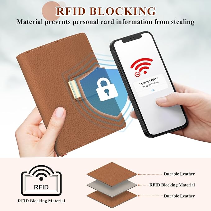 BKNOOU Passport Wallet with Airtag Slot- Leather Travel Passport Holder for Women & Men, Slim RFID Blocking Travel Passport Holder Holds Cards & Tickets & Cash (Brown)