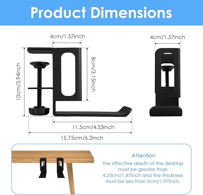 2Pcs Vertical Desk Side Laptop Mount,Adjustable Length,Strong Load Bearing Clamp on Tablet Organizer,for Home Office School(Black)