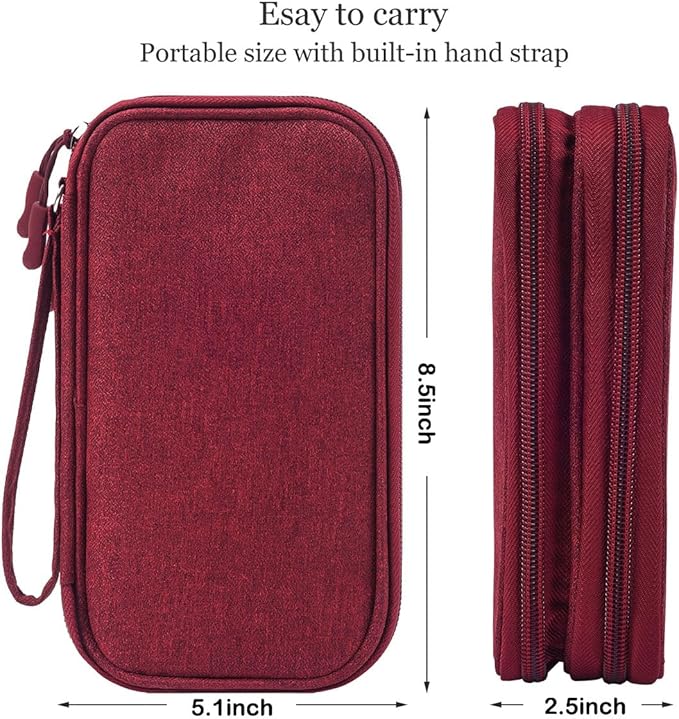 CAAORDKSO Electronic Organizer Travel Cable Accessories Bag, Case for Cable, USB, Cord, Charger, Phone, Power Bank, Earphone (Wine Red, Large)