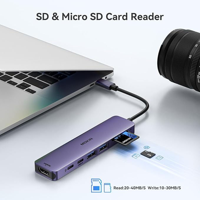 MOKiN 7 in 1 USB C Hub with HDMI, microSD/SD Card Reader, USB 3.0, 100W PD Compatible for MacBook Pro/Air, Dell XPS, Lenovo Thinkpad