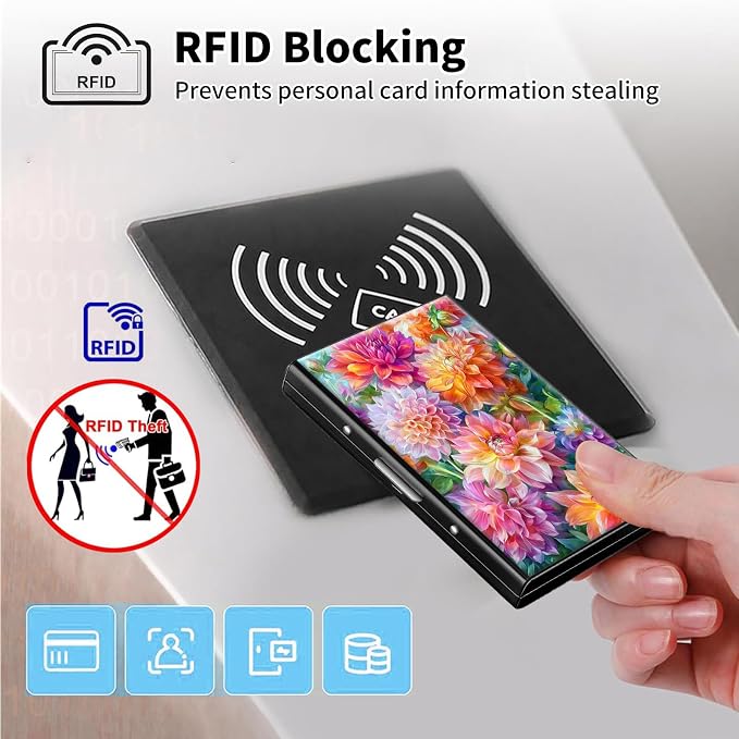 Metal Wallet,Credit Card Holder for Women Men,RFID Blocking Card Holder Wallet Mini Slim Aluminum Wallet ID Case Hard Card Case Business Card Holder Case,Watercolor Floral