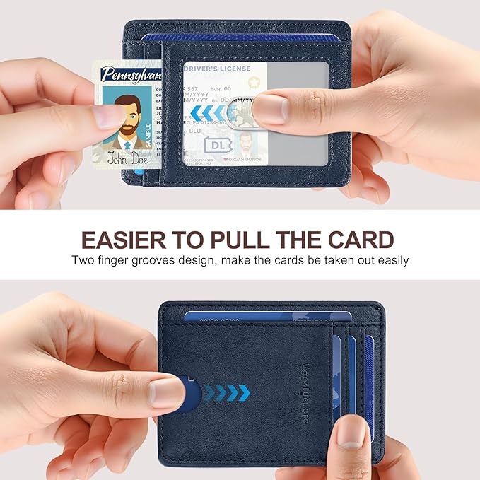 Front pocket thin wallet for Men Women RFID Blocking Credit Card Holder Card Cases Slim Minimalist wallet with Gift Box (1, Alaska Blue)