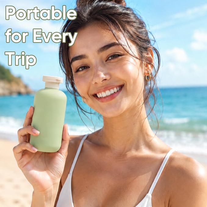 METAPACK 4Pack 6.8oz Travel Shampoo Bottles with Labels, Refillable Travel Bottles, Flip Top Squeeze Bottles, Portable Plastic Toiletry Containers for Lotion, Conditioner & Body Wash(blue, green)