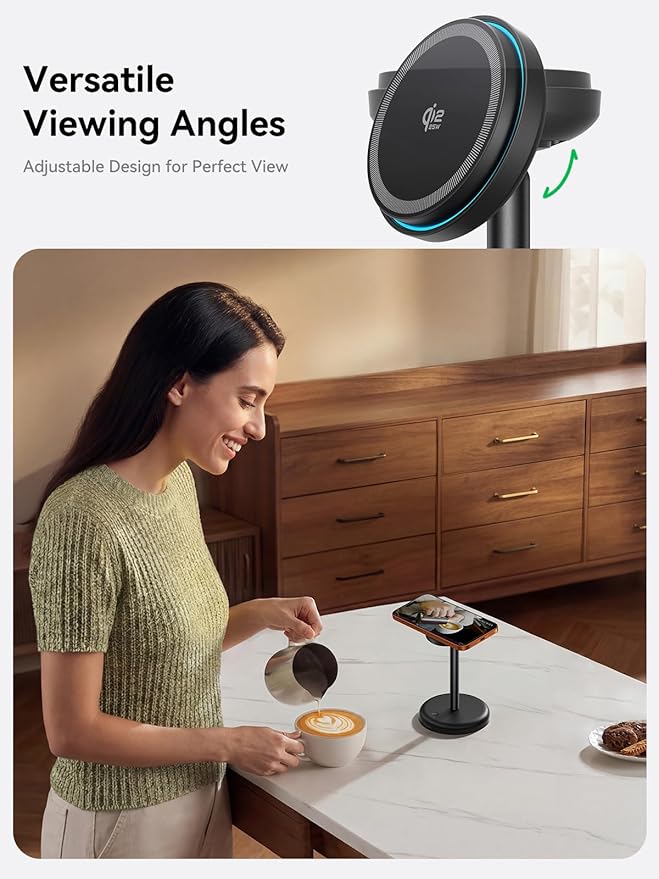 THREEKEY for Qi2 Certified 25W Magnetic Charging Stand with Cooling Fan & LED Light, Fast Wireless Charger Station for iPhone 17-12 Series/Galaxy S26-S25【Included 35W Adapter &5ft Cable】