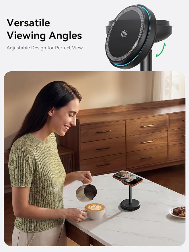 Qi2 Certified 25W Magnetic Charging Stand with Cooling Fan & LED Light, Fast Wireless Charger Station for iPhone 17-12 Series/Galaxy S26-S25/Pixel 10【No Adapter】