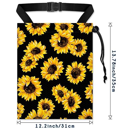 Car Trash Bag Hanging Back of Seat with Adjustable Snap Buckle Strap Cute Printed Drawstring Garbage Bags for Car-Sunflower