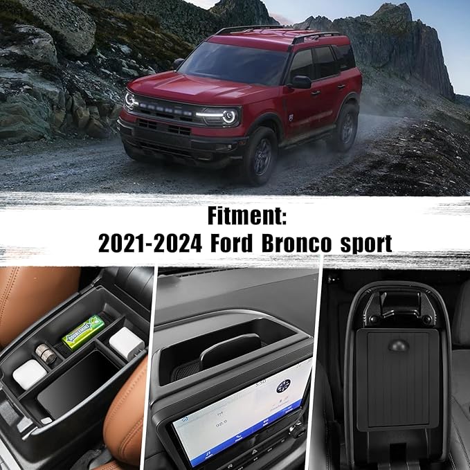 3PCS Center Console Organizers Compatible with 2021-2024 Ford Bronco Sport CX430 Dash Storage Tray and Armrest Storage Box Armrest Hidden Tray Interior Accessories