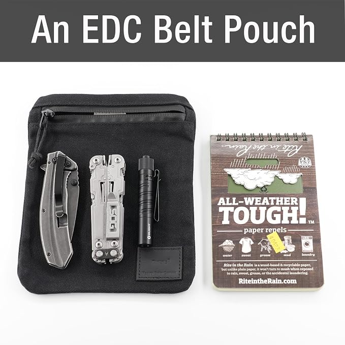 Tintris Belt Pouch for Men Women YKK Zippers, EDC Belt Pouch Bag Waist Pack for Hiking, Traveling, Outdoors, Water Resistant, Tough Waxed Canvas, Black