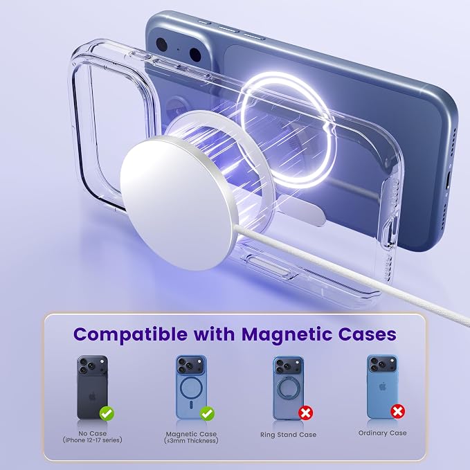 15W Wireless Charger for Apple MagSafe Charger, Magnetic Fast Charging Pad | Compatible for iPhone 17 16 15 14 13 12 Pro Max, AirPods-Slim Portable for Desk Bedside and Travel - 2 Pack, White