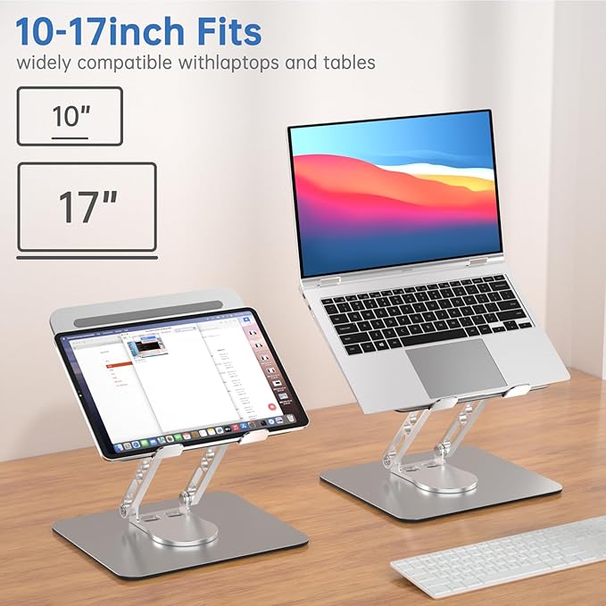 Laptop Stand for Desk Adjustable Computer Stand with 360 Rotating Base Ergonomic Laptop Riser Mount for Desk Foldable Protable Computer Desk Fits with MacBook Pro Air, Rectangle