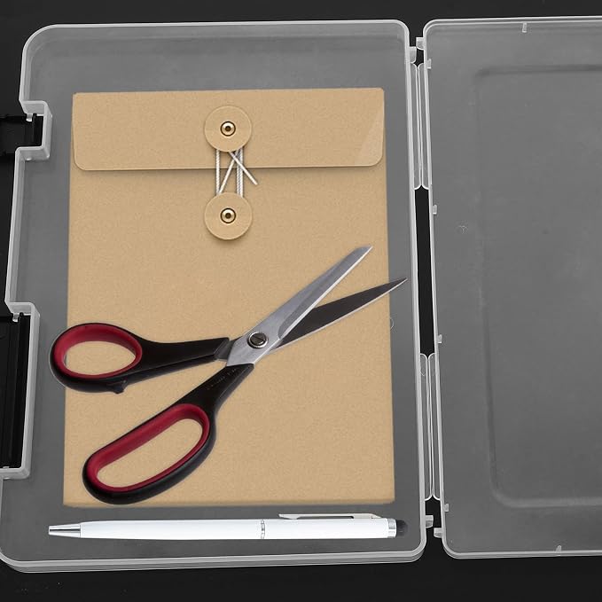 WOONEKY A5 Plastic Document Organizer Box with Lid Portable Paper Storage Container for Office File and Scrapbook Paper Filing, Dustproof Project Case for Desktop and Travel