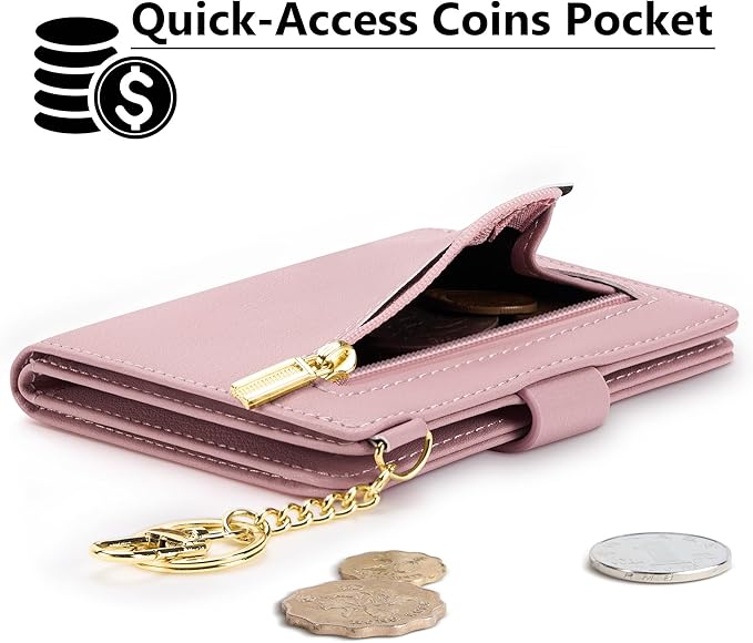Airkit Small Wallets Woman RFID Blocking Leather Credit Card Holder - with ID Window - Card Wallets for Women - with Zipper Coin Purse - Keychain Wallet