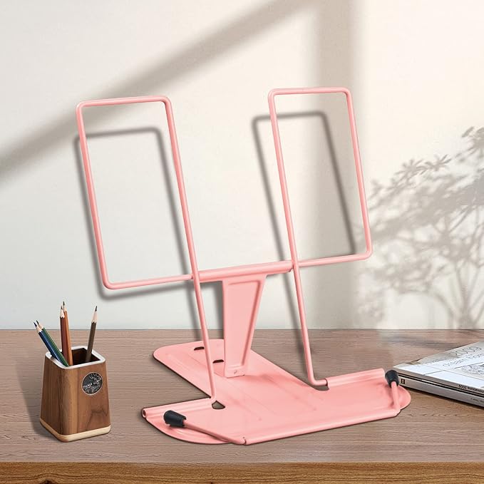 Morandi Pink Honagu Adjustable Reading Rest - Book & Document Holder, Sturdy Typing Stand for Recipes, Textbooks, Tablets & Music Books