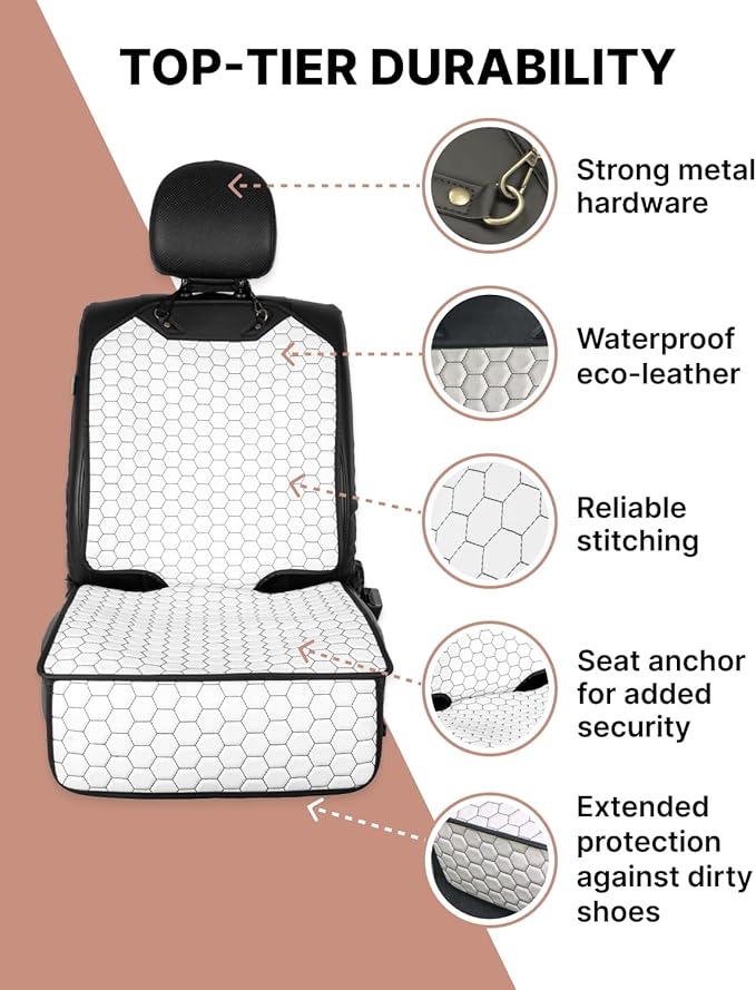 Owleys Premium Leather Car Seat Protector for Child Car Seat Cover from Dirt Scratches (White)