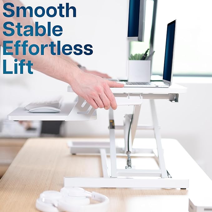 VIVO Desk Converter 32 inch Height Adjustable, MDF Wood Sit to Stand Riser, White, DESK-V000SW