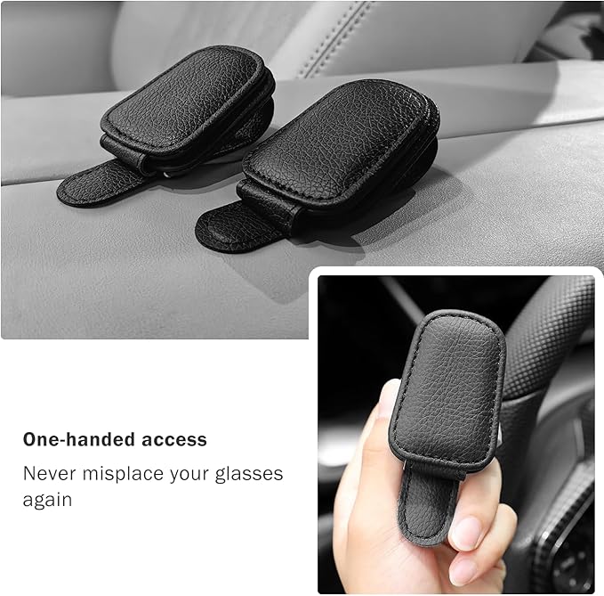 Sunglass Holder for Car Visor, Magnetic Leather Sunglasses Holder and Ticket Card Clip for Car