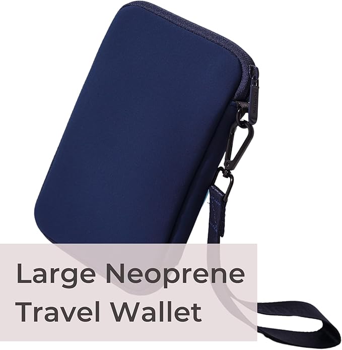 POPUPS Passport Travel Wallet for Women - Large Multiple Document Organizer and Holder with Wristlet - Deep Blue