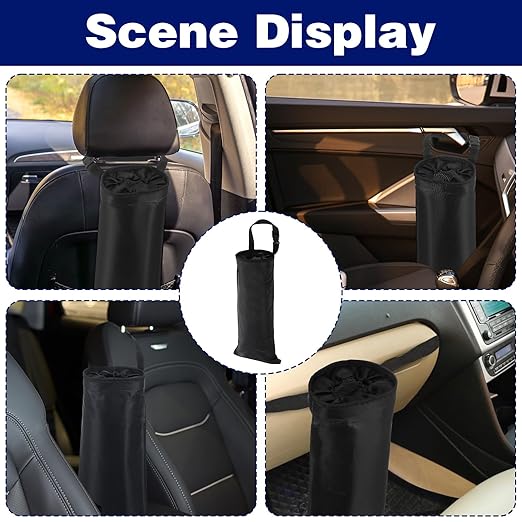 2 Pack Car Trash Bag Hanging Washable Back Seat Car Garbage Bag with Top Elastic Vent & Sticky Strap Bottom Opening, Garbage Can with Waterproof Oxford,Detachable Trash Can for Cars,Travelling,Outdoor