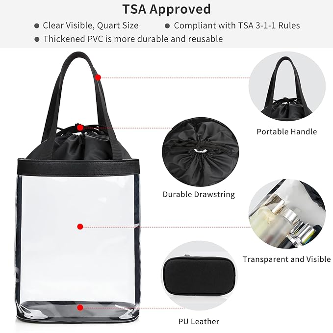 Clear Toiletry Bag, Travel Toiletry Bag for Women, TSA Approved Toiletry Bag, Waterproof Clear Makeup Bag Cosmetic Pouch, Transparent Makeup Organizer, Carry on Airport Airline Compliant