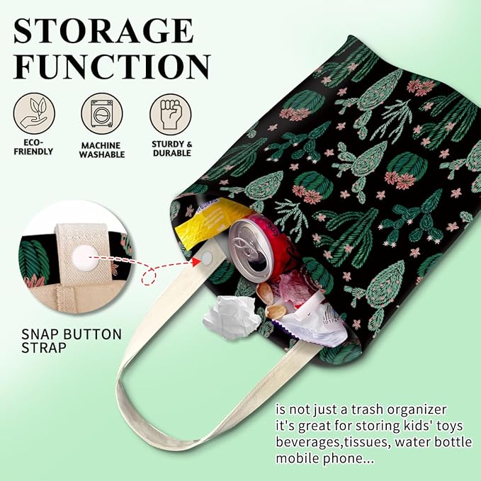 Car Trash Can, Cute Car Trash Bag, Hanging Car Organizer and Storage Bag, Trash Bin for Car Accessories, Vehicle, Travelling, Camping Cute Cactus