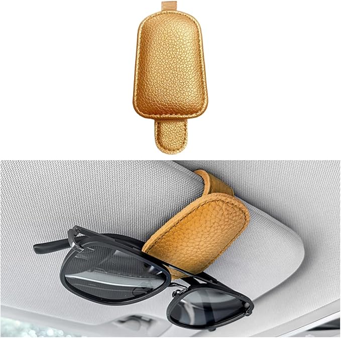 zipelo Sunglasses Holders for Car Sun Visor, Magnetic Leather Vehicle Glasses Hanger Clip for Ticket Card, Auto Interior Eyeglass Organizer Accessories, Universal for SUV Sedan Truck (Golden)