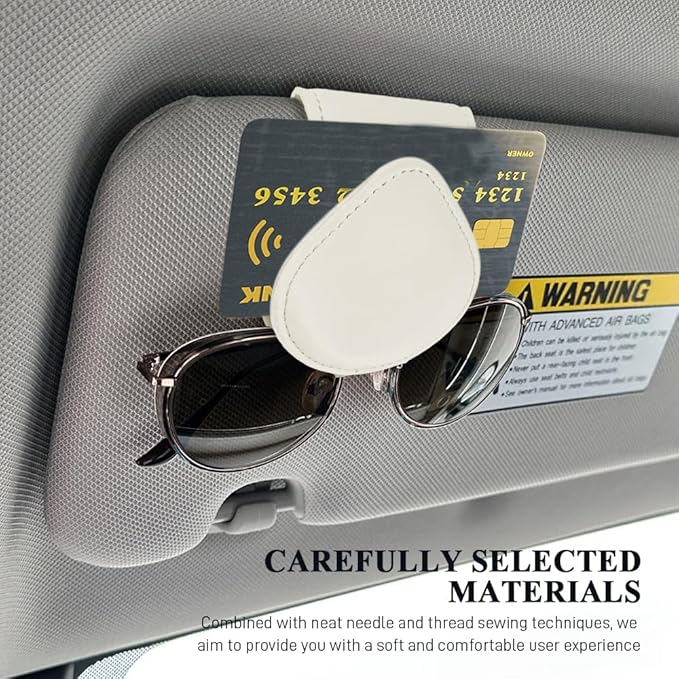 Magnetic Sunglass Holder for Car Visor, Sunglasses Visor Clip, Magnetic Leather Vehicle Glasses Ticket Card Clip, Automotive Eyeglass Hanger Organizer Accessories for Most Vehicles (White)