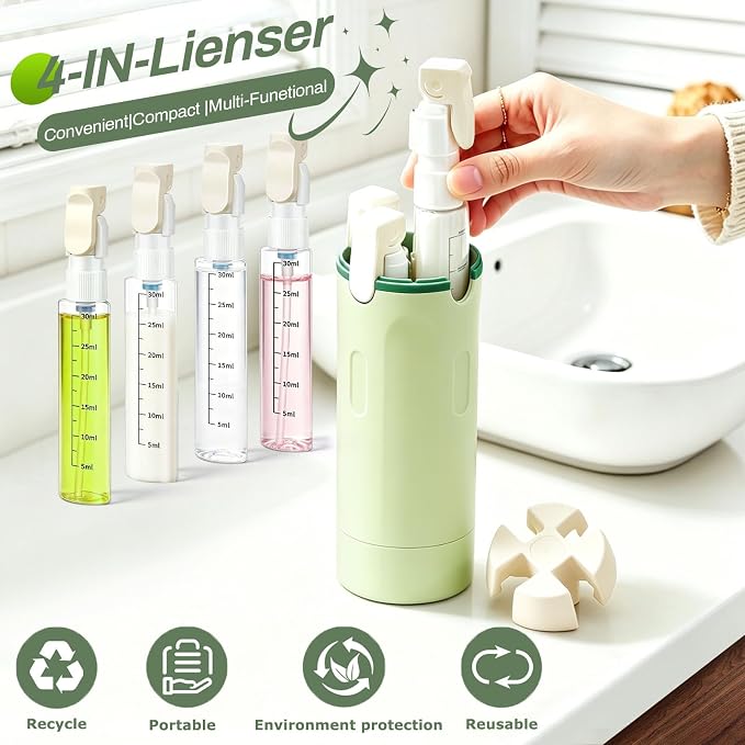 4 in 1 Travel Dispenser Bottle, 4 Pack 30ML Travel Bottles for Toiletries, 4 in 1 Travel Dispenser with Label, Leakproof & TSA Approved Portable Containers for Shampoo Lotion Conditioner Cream